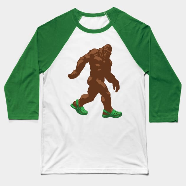 Bigfoot Wearing Crocs Baseball T-Shirt by CTKR Studio